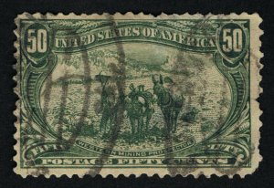 VERY AFFORDABLE GENUINE SCOTT #291 USED 1898 SAGE GREEN 50¢ TRANS-MISSISSIPPI