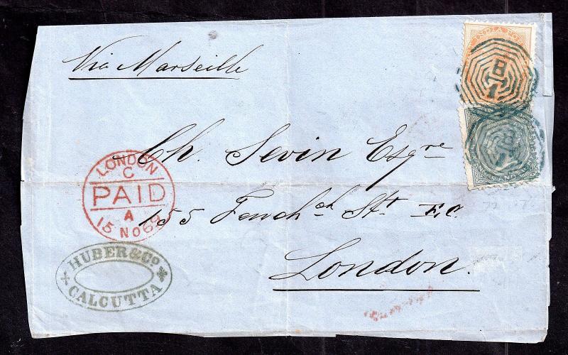 India 1869 QV cover to London via Marseilles WS5085