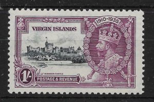 VIRGIN ISLANDS SG106L 1935 SILVER JUBILEE 1/= KITE & HORIZ.LOG FLAW MTD MINT