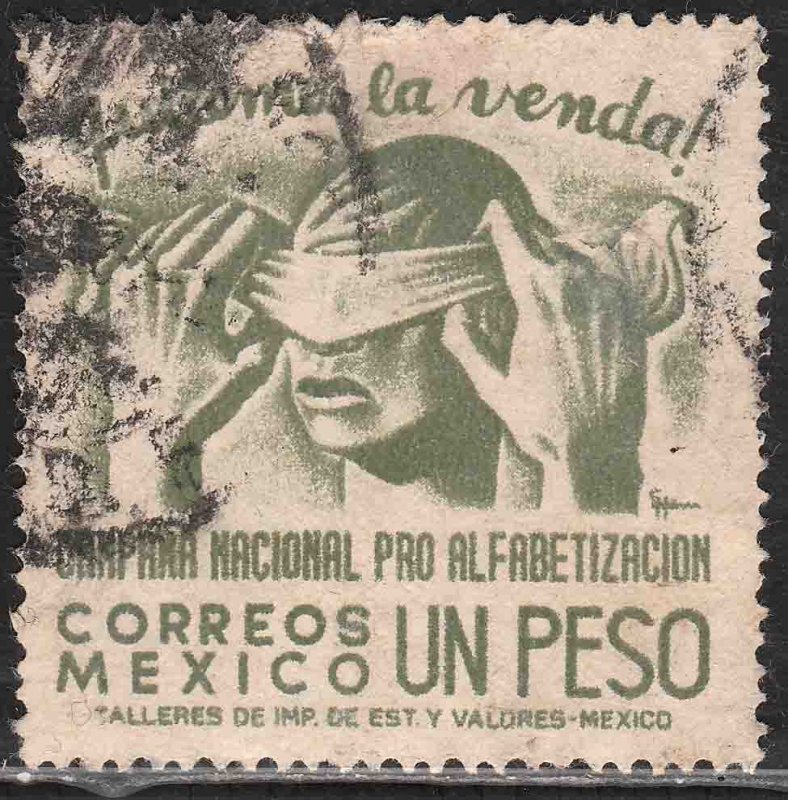 MEXICO 809, $1Peso Blindfold, Literacy Campaign USED. VF. (969)