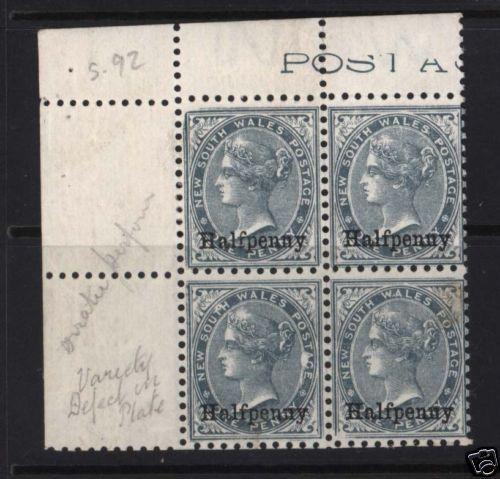 New South Wales #92 VF/NH Rare Block With Plate Flaws