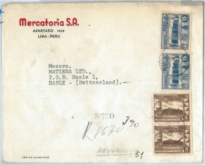 69332 -  PERU   - POSTAL HISTORY -   REGISTERED  COVER to SWITZERLAND  1947