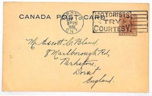 Canada Toronto *MOTORISTS TRY COURTESY* Slogan Stationery Card Dorset 1936 VV89