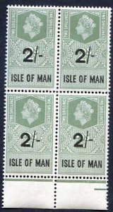 Isle of Man 1961 QEII 2/- on 2/- Revenue Stamp U/M Block of Four