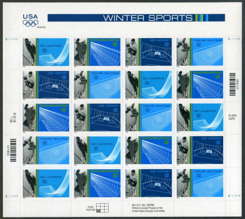 Scott #3552-55 - Winter Olympics - Full Sheet - MNH
