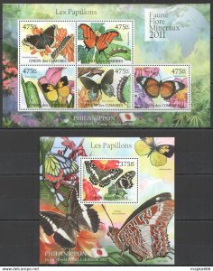 2011 Comoros Flora & Fauna Papillons Butterflies Kb+Bl ** Uc209