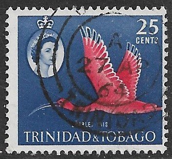 TRINIDAD AND TOBAGO 1960 QE2 25c SCARLET IBIS Bird Issue Sc 97 VFU