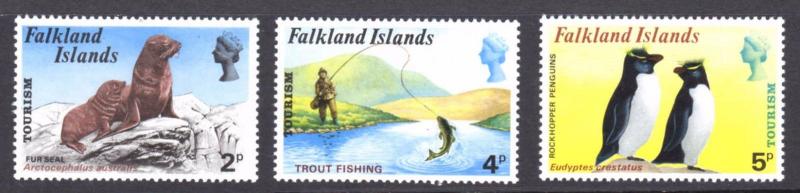 FALKLAND ISLANDS 227 - 229 - Tourism Seals Trout Fishing Penguins MNH      (102)