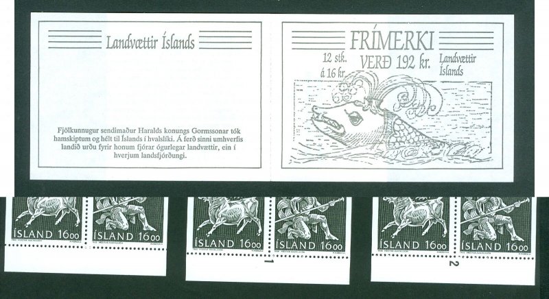 Iceland. 1988 3 Booklet Mnh. Guardian Spirits. Regular+Cylinder 1 + 2 .Sc# 659A.