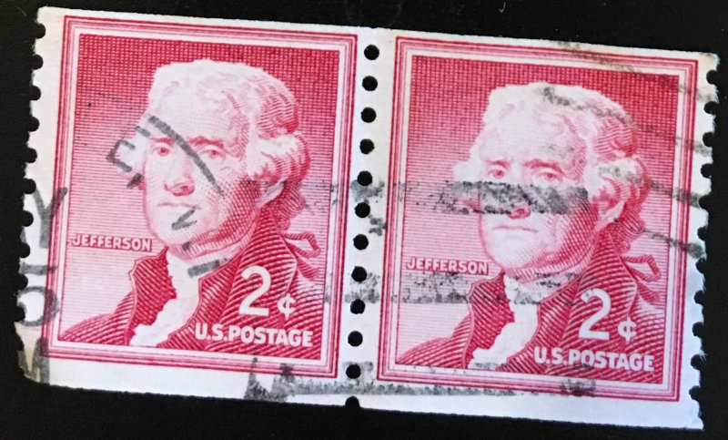 1055 Jefferson, Liberty Series, 10V Perf. Coil, Circ. Pair, Vic's Stamp Stash