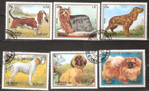 Sharjah stamps. Used Set of six Dogs