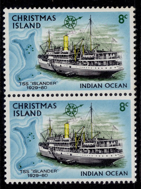 AUS - Christmas Island QEII SG44 VAR, 1972 8c 'WHITE DOTS SMALL SHIP' FLAW, NHM