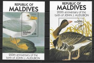 MALDIVE ISLANDS SGMS1200 1986 AUDOBON BIRTH BICENTENARY PAIR OF M/S MNH