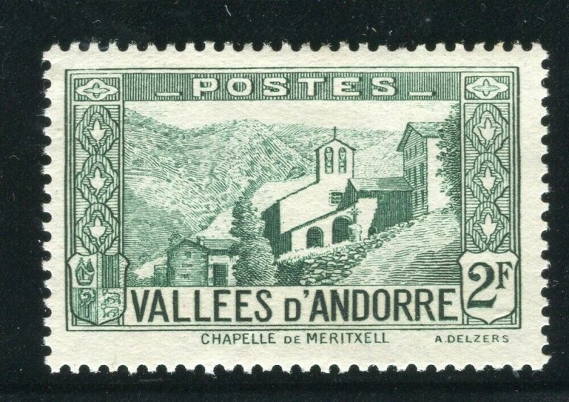 FRENCH ANDORRA; 1932 early Pictorial issue fine Mint hinged 2Fr. value