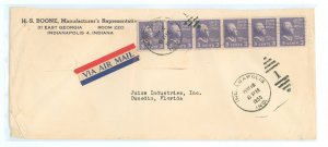 US 842 Six 3c Jefferson coils paid three times the 6c domestic airmail rate on this overstuffed legal size cover from 1950 sent