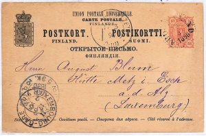 ai2249 - FINLAND - Postal History - STATIONERY CARD from ABO to LUXEMBOURG 1890
