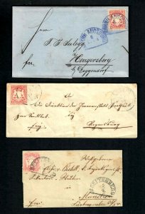 CF95 Bavaria Brettenberg Augsburg 1870s (3) folded letters 3pf Coat of Arms