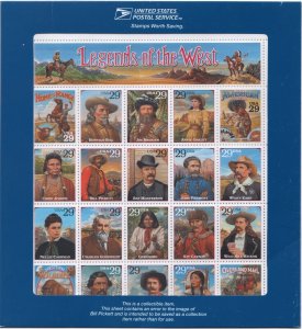 Scott #2870 29¢ Legends of the West (Recalled) Sheet of 20 Stamps - Sealed #1
