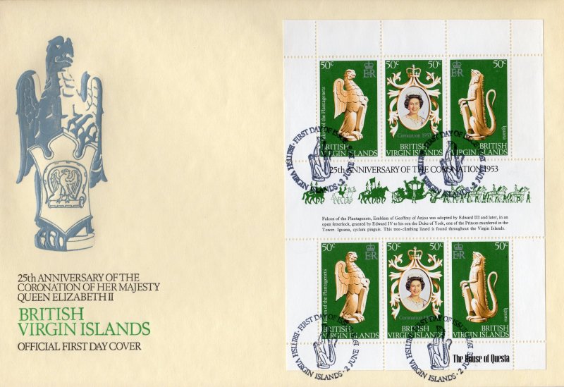 British Virgin Islands 1986 Sc#337 QUEEN ELIZABETH II Coronation Sheetlet FDC