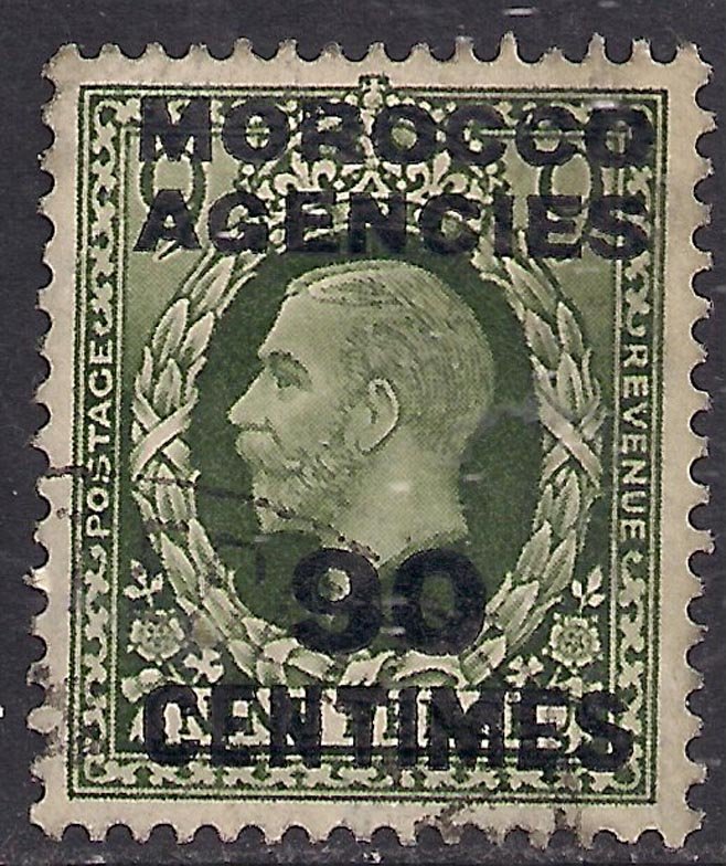 Morocco Agencies 1935 - 37 KGV 90ct on 9d Dp Olive Grn used SG 222 ( M1295 )