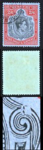 Bermuda SG117ae 2/6 black and red/grey-blue Variety Broken LOWER RIGHT SCROLL