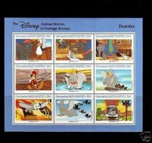 GRENADA - 1987 - DISNEY - DUMBO - ANIMAL STORIES - MINT - SHEET OF 9!