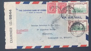 1940s Kingston Jamaica Censored Airmail Cover To Birmingham England