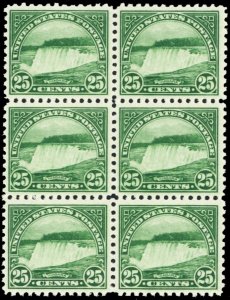 568, Mint NH VF 25¢ Niagara Falls Block of Six - Stuart Katz