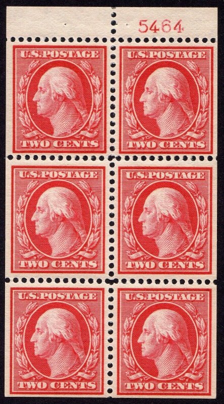 Scott #375a 2¢ Washington Booklet Pane of 6 Stamps - MLH