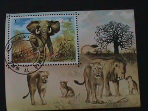 ​UMM AL QIWAIN-1971 BEAUTIFUL LOVELY ELEPHANT-CTO-IMPERF S/S VF-LAST ONE