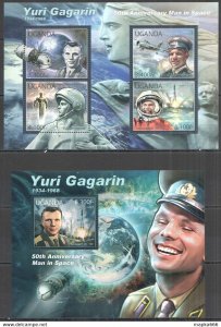 2012 Uganda Yuri Gagarin 50Th Anniversary Man In Space #2844-7+Bl384 ** Ug049