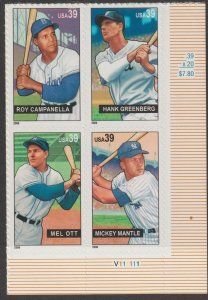 SCOTT  4080-83  BASEBALL  39¢  PLATE BLOCK  MNH  SHERWOOD STAMP