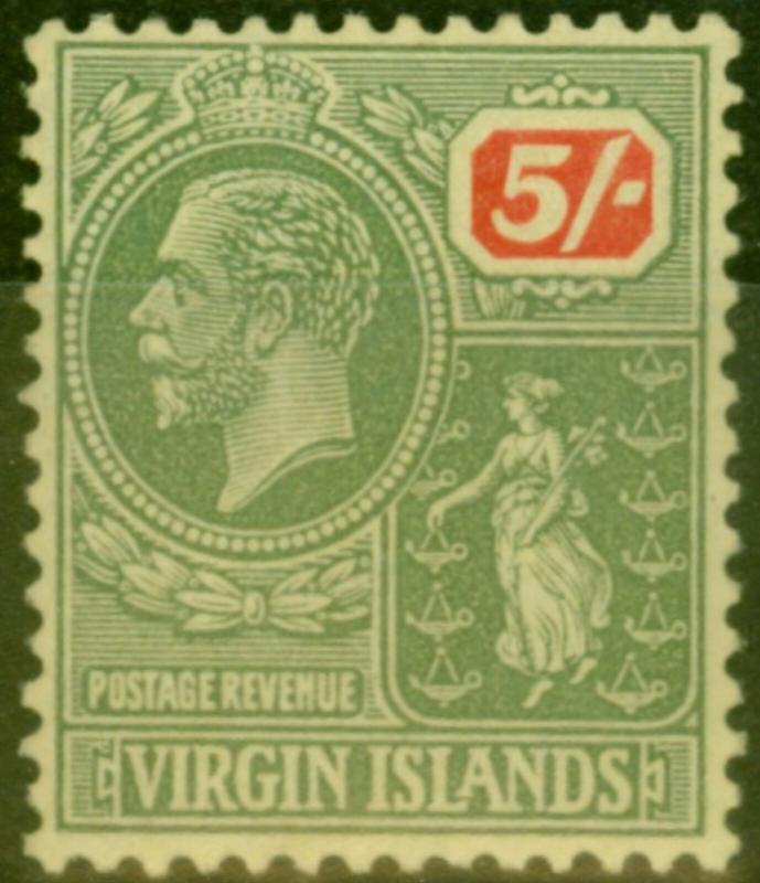 Virgin Islands 1923 5s Green & Red-Yellow SG101 V.F Very Lightly Mtd Mint