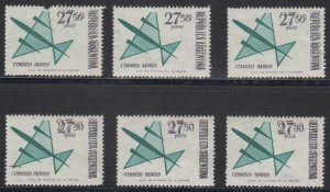 ARGENTINA 1965 PLANE Sc C103 SIX SINGLES WITH KLASS DOUBLE PRINTS HINGED MINT 