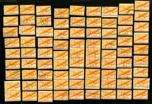 US Stamps # C31 VF Fresh Used Lot of 80 Singles & Multiples Catalog Value $260