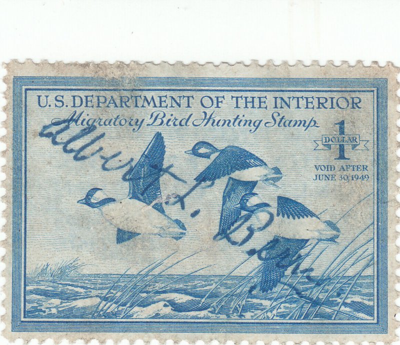 Scott # RW15 - $1 Bright Blue -1948 Federal Duck Stamp - Used