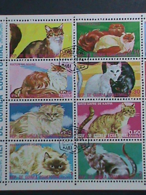GUINEA EQUATORIAL-1974- COLORFUL BEAUTIFUL LOVELY  CATS CTO SHEET- VERY FINE