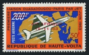 Burkina Faso C10,MNH.Michel 139. 1st Jet flight Ouadadougu-Paris,1963.Map.