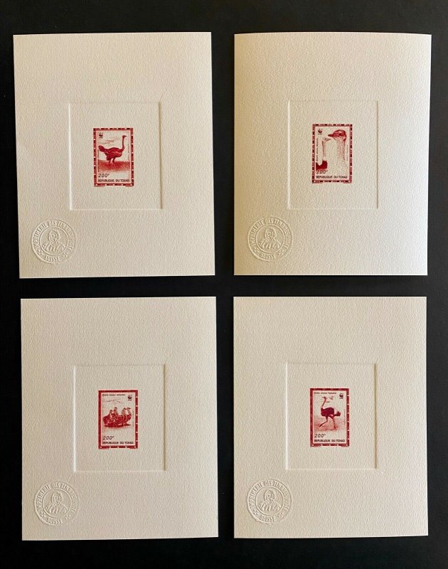 Workshop Color Proofs Stamps Red WWF Ostrich Chad 98