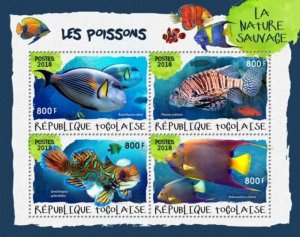 Togo - 2018 Fish Wild Nature - 4 Stamp Sheet - TG18419a