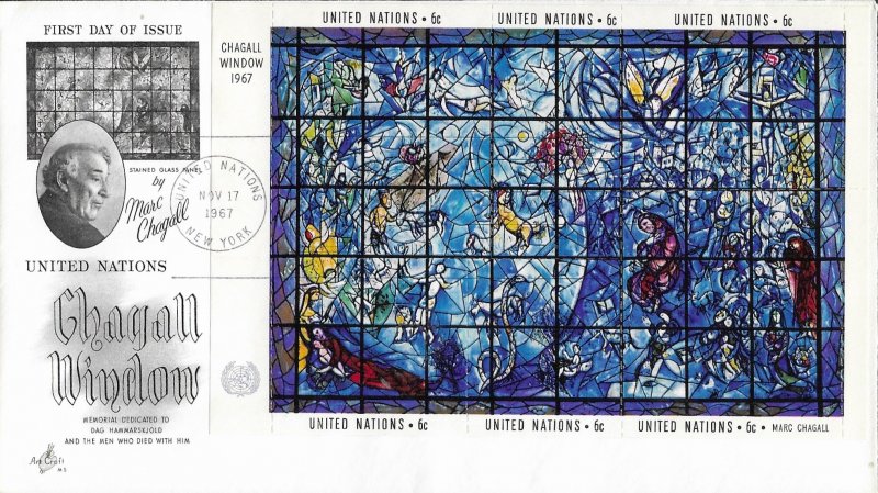 United Nations, New York #179, 6c Chagall Window, souvenir sheet (2)