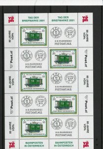 austria 2001 stamp day  80 year of bahnpost  mnh  stamps sheet ref r12391