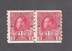 Canada # MR6ii MINT DIE I, 1c WAR TAX ON 2c ROSE-CARMINE KGV COIL PAIR BS26727