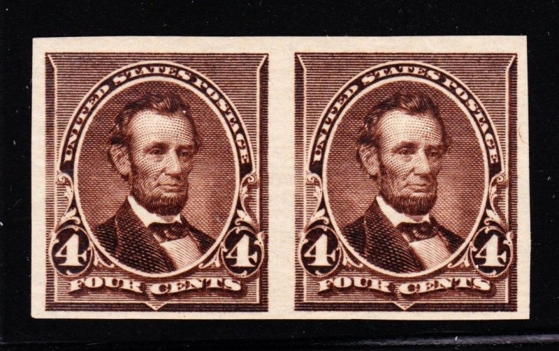 US 222P5 4c Lincoln Plate Proof Pair on Stamp Paper F-VF LH SCV $210