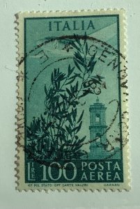 Italy 1955 Scott C132 used - 100 L, Olive Tree, Airplane, Tower of Campidoglio