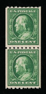 VERY AFFORDABLE GENUINE SCOTT 390 VF-XF MINT OG NH 1910 PERF-8½ SL-WMK COIL PAIR