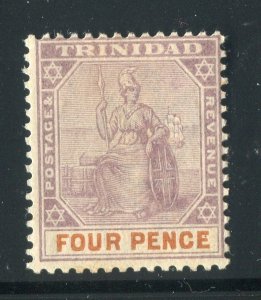 TRINIDAD; 1896 classic QV Britannia issue fine Mint hinged shade of 4d. value