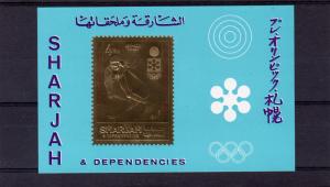 Sharjah 1971 Mi#Bl87 Sapporo Olympics Skiing Gold S/S MNH VF