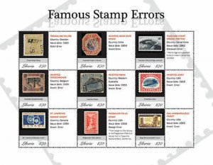 Liberia - 2013 - FAMOUS STAMP ERRORS - Sheet of 9 Stamps - MNH