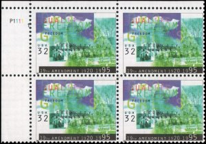 1995 Women Suffrage Plate Block of 4 32c Postage Stamps, Sc# 2980, MNH, OG